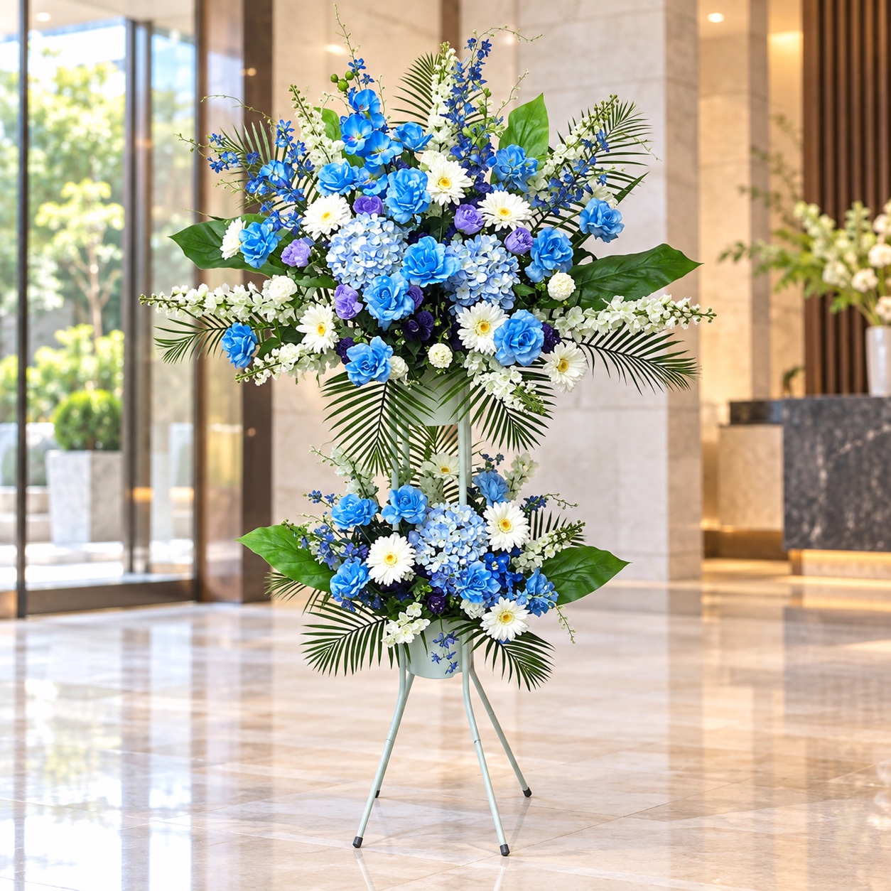 アーティフィシャルフラワー「造花」スタンド花【２段／ボリュームＬ（スタンド140サイズ）】の設置イメージ